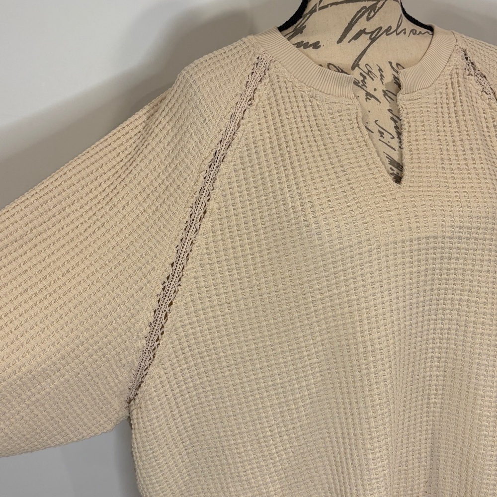 American Eagle Big Hug waffle knit notch neck oversized top sweatshirt M - Picture 3 of 12